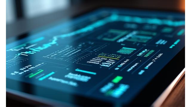 Close-up of a sleek, modern custom software interface on a tablet, displaying complex data visualizations and code snippets, signifying bespoke development and digital craftsmanship.