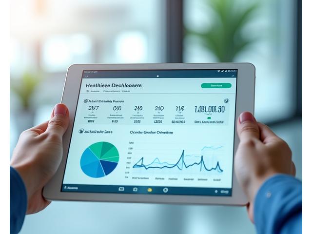 Healthcare dashboard displaying patient data and analytics on a tablet