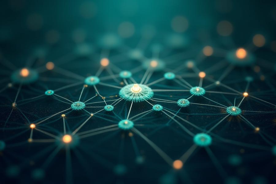 Abstract data visualization showing connected nodes and graphs, representing complex data analytics