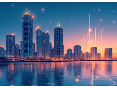 Miami skyline with subtle tech elements, representing a startup ecosystem