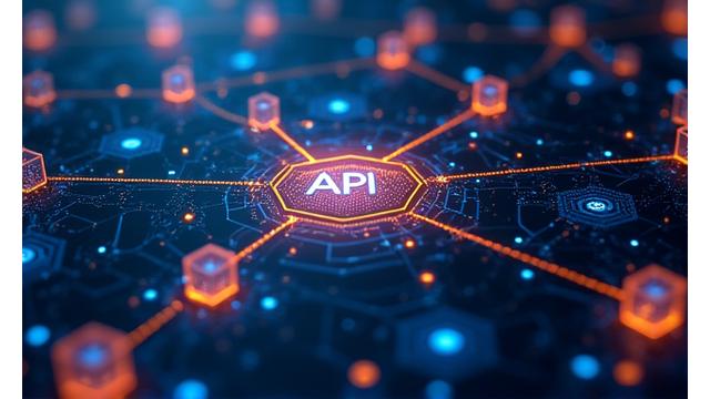 Abstract depiction of an API platform with interconnected blocks representing different services and clear data flow, emphasizing seamless integration and developer-friendliness.