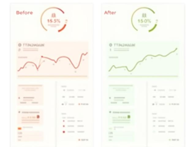 Illustration of a performance metrics dashboard showing speed graphs, load times, and optimization scores, with 'before' and 'after' comparisons highlighting significant improvements.